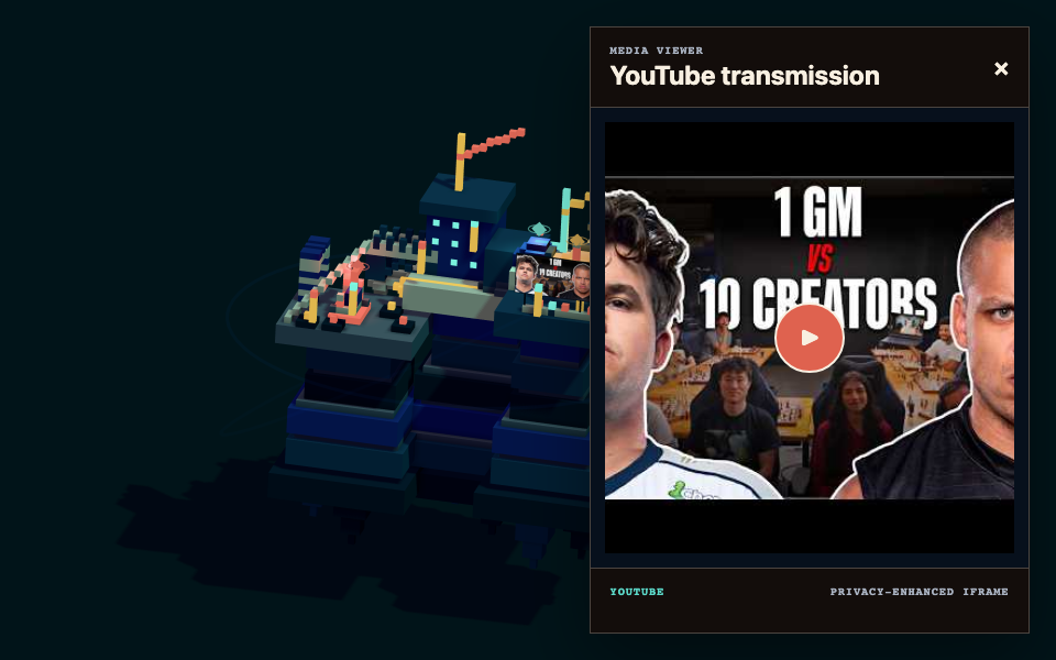 A Planorumi ship approaching a large YouTube billboard and opening the in-browser viewer