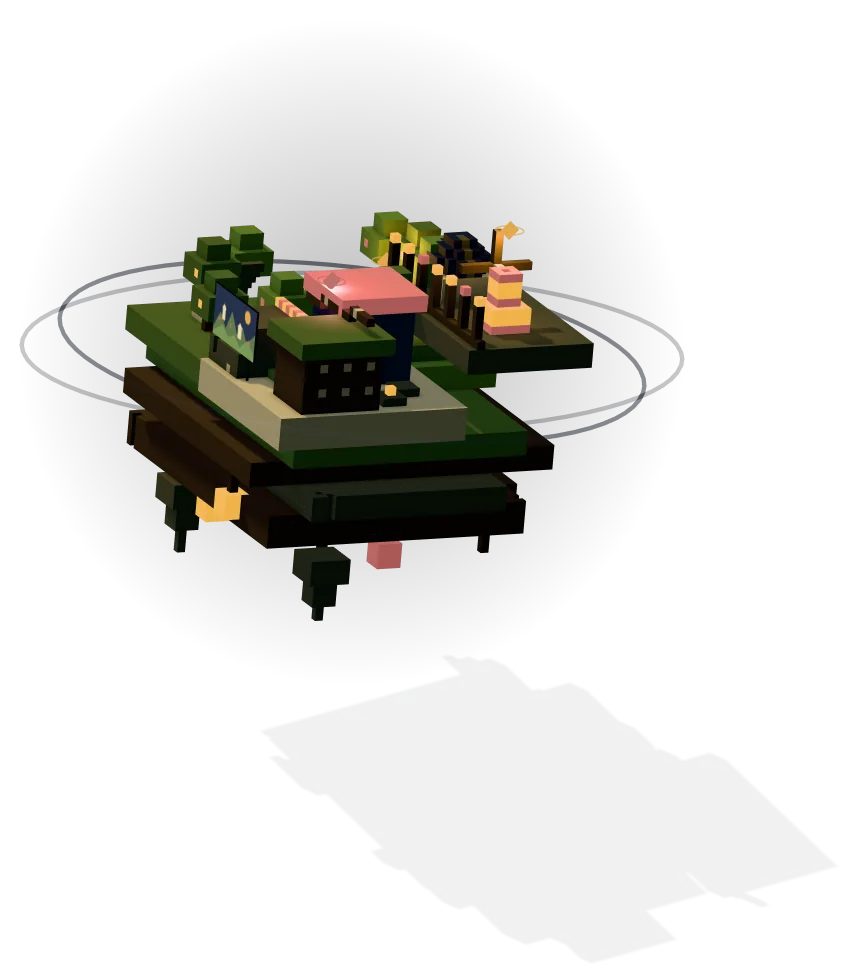 Lantern Orchard, an editable terraced world with homes, trees and hanging lights