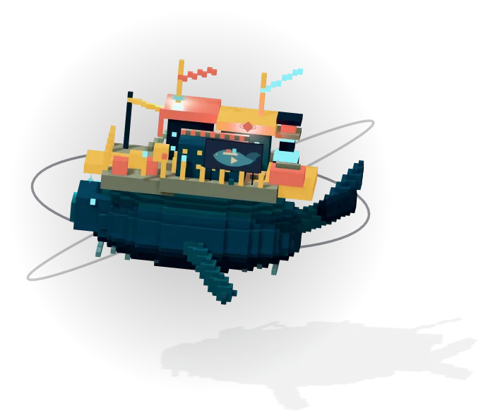 Whale Ferry, an editable whale-shaped world carrying a miniature port